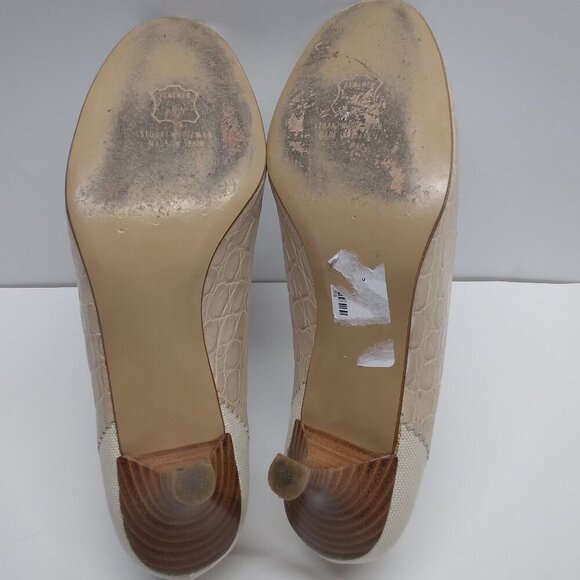 Stuart Weitzman Croc Embossed Peep Toe Knot Heels Size 9M - Picture 13 of 16